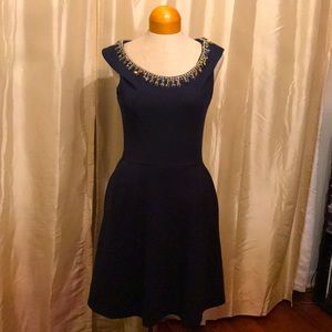 Bedazzled Collar Navy Dress